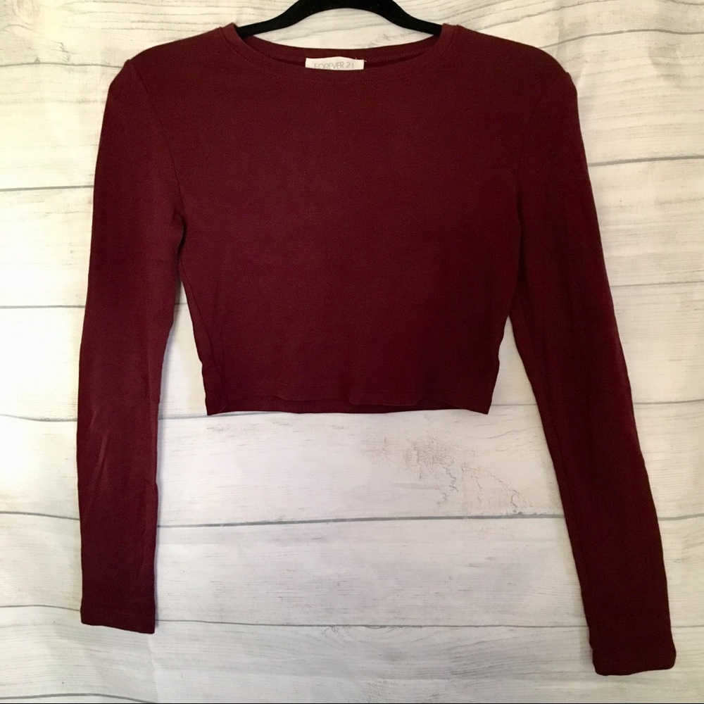 💋 Forever 21 Crop top shirt burgundy long sleeve M